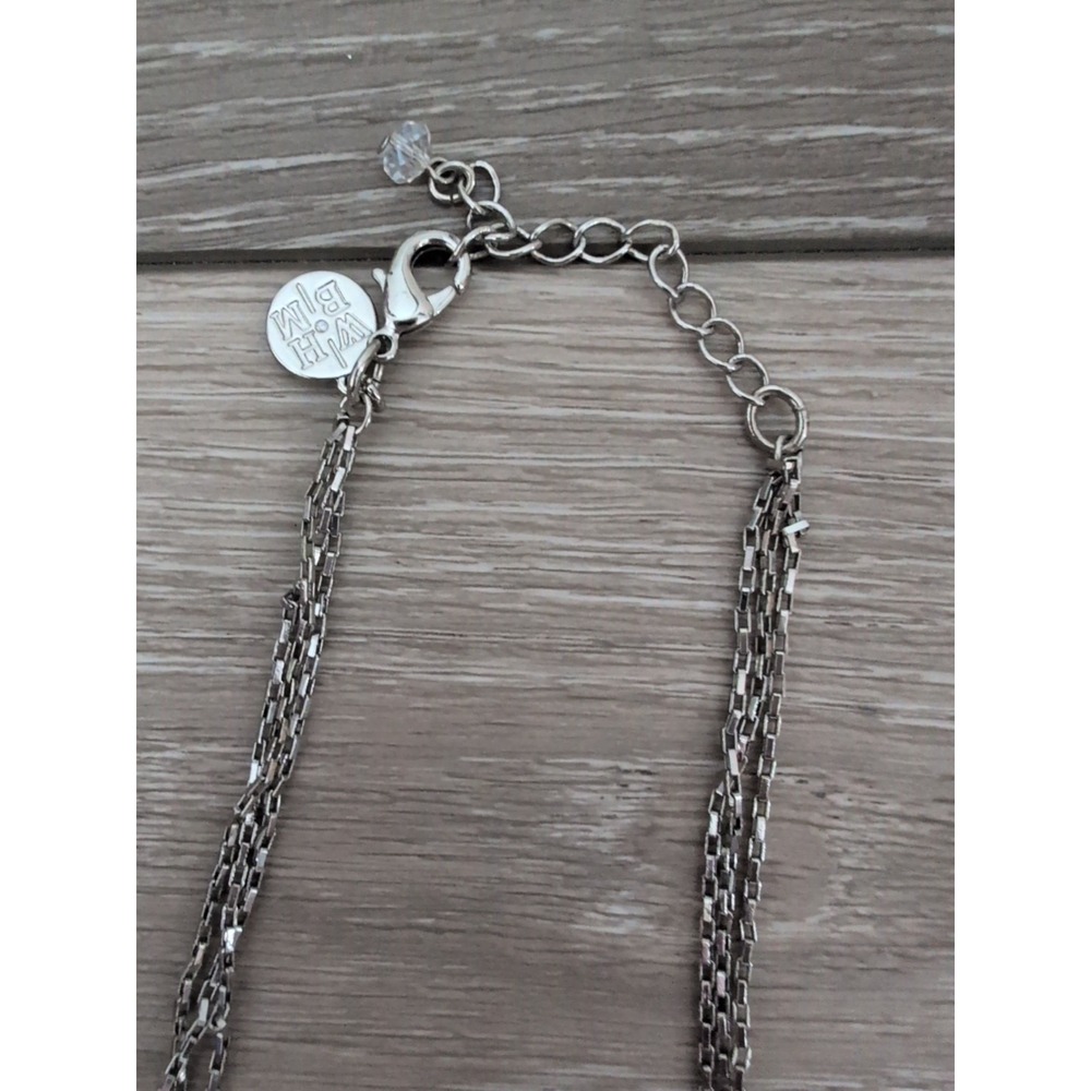White House Black Market Chevron Necklace Lot Of 2 Silver Black Crystal - Picture 5 of 6
